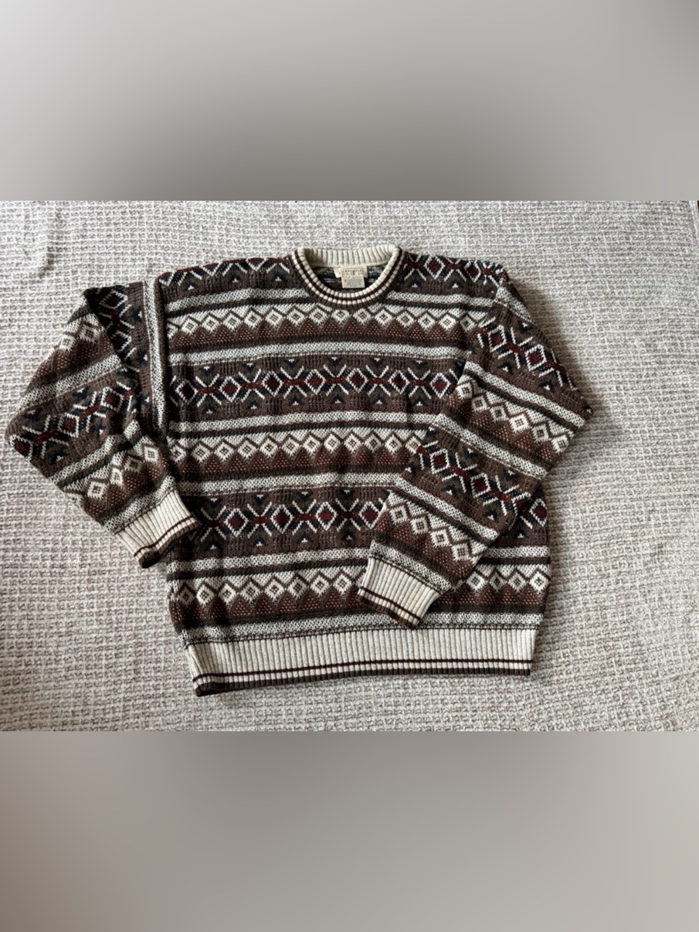 St. John's Bay Brown and Cream Fair Isle Crewneck Sweater